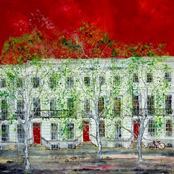 Red Terrace by Katharine Dove - Original Painting on Box Canvas sized 30x30 inches. Available from Whitewall Galleries