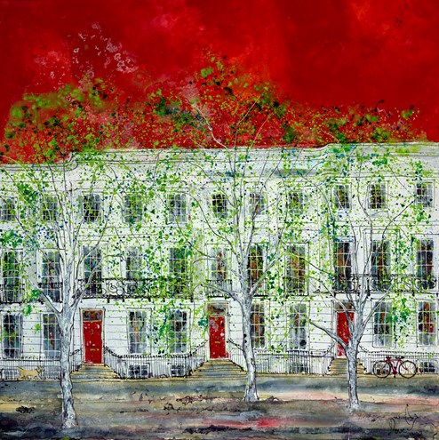 Red Terrace by Katharine Dove - Original Painting on Box Canvas